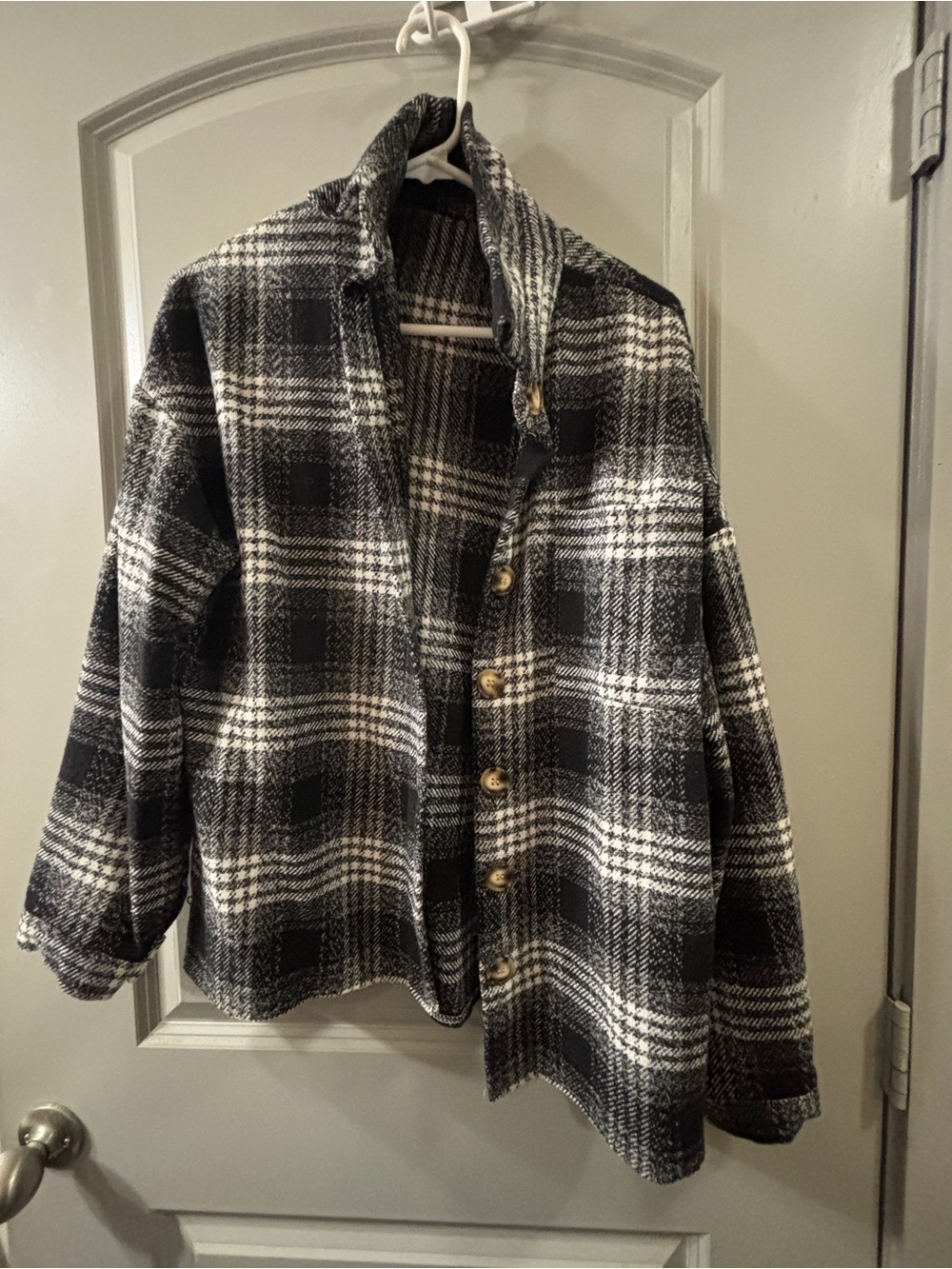 Plaid Black & White Button-Up Jacket